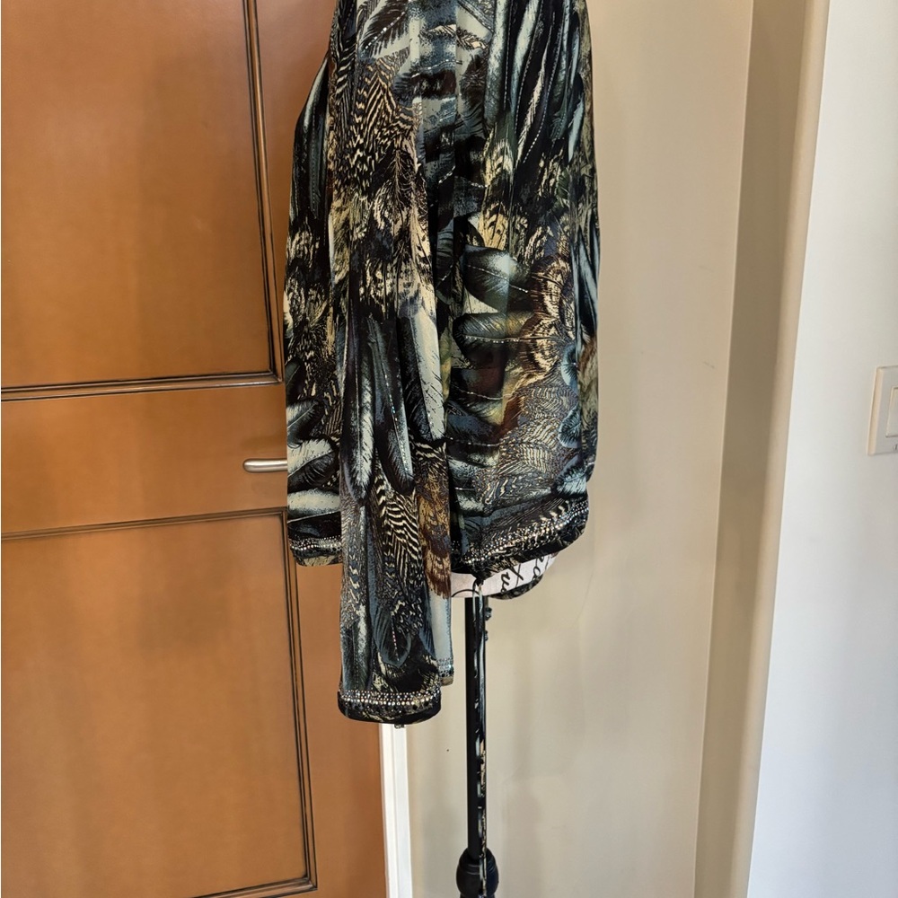 St. John Multicolor Feather Pattern Blouse - image 4